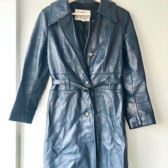 Vintage Hudson’s Bay navy blue soft leather coat - Picture 1 of 5